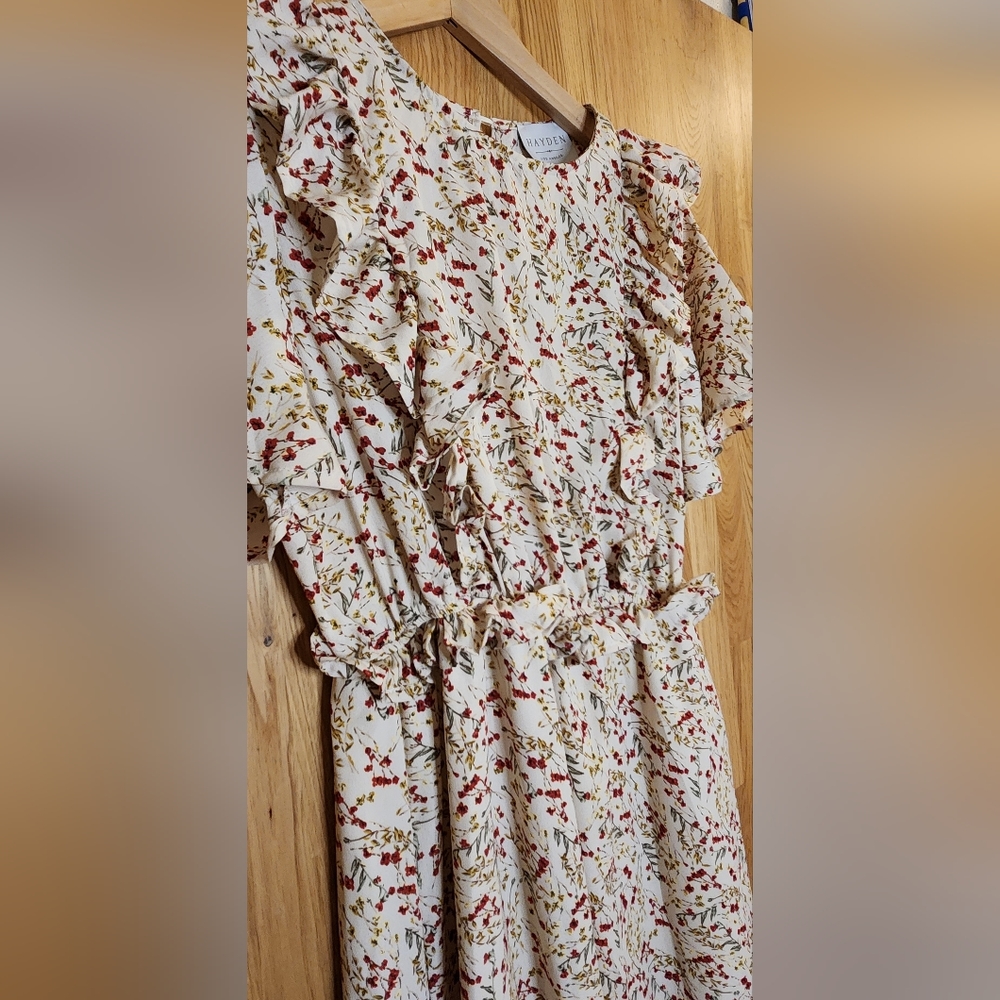 Ivory Floral Midi Dress - HAYDEN